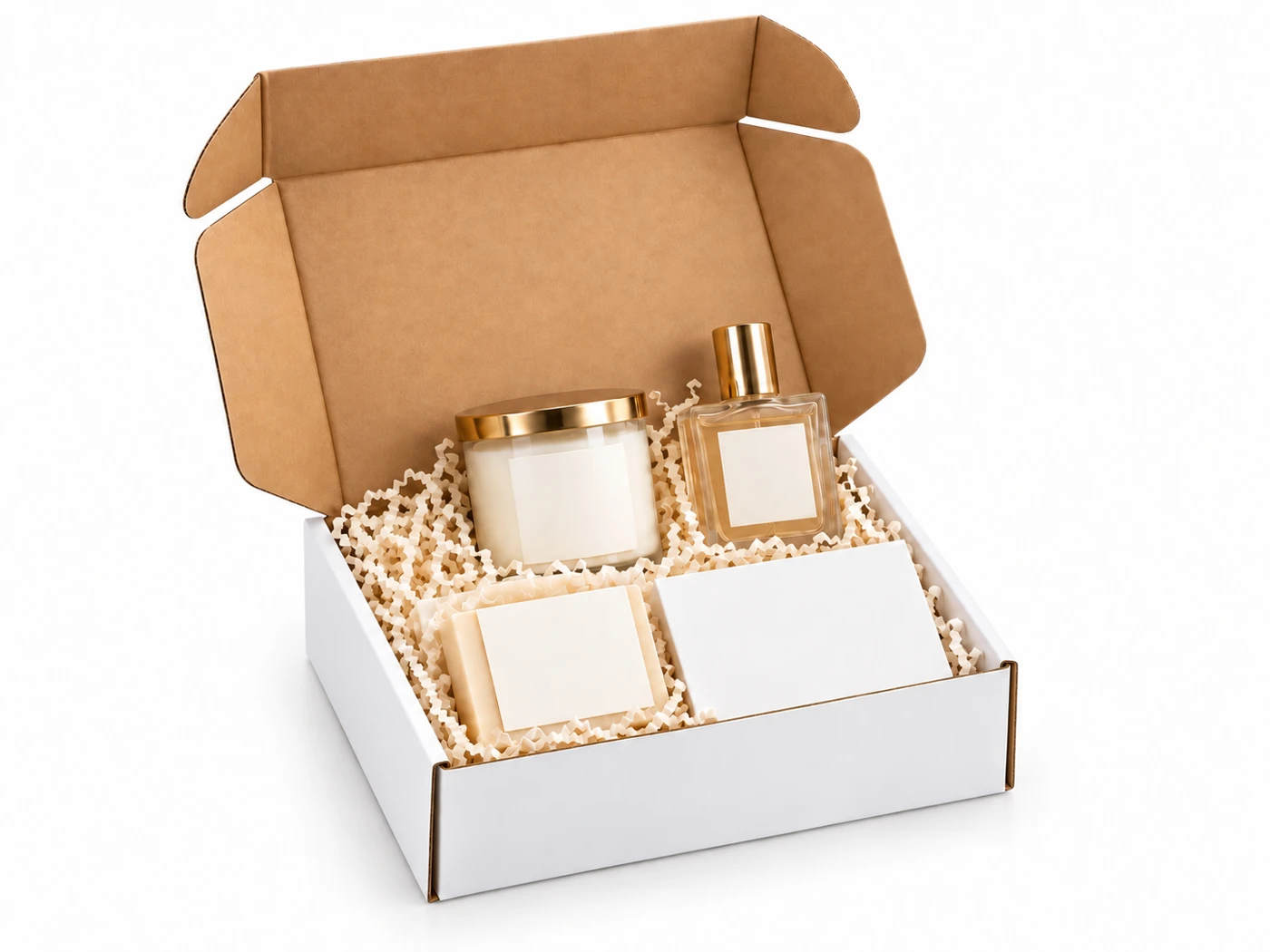 White & Kraft Mailer Box with custom PACKAVELLE branding