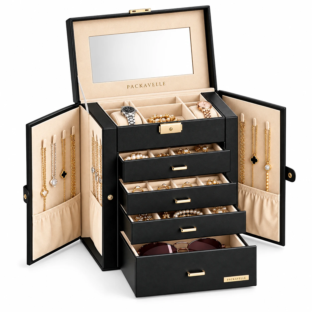 Multi-Drawer Jewelry Organizer with custom PACKAVELLE branding