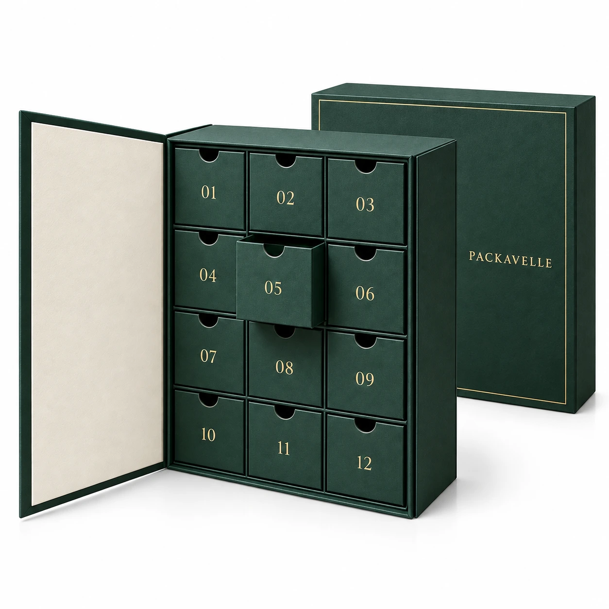 PACKAVELLE Twelve-Drawer Advent Gift Box design concept